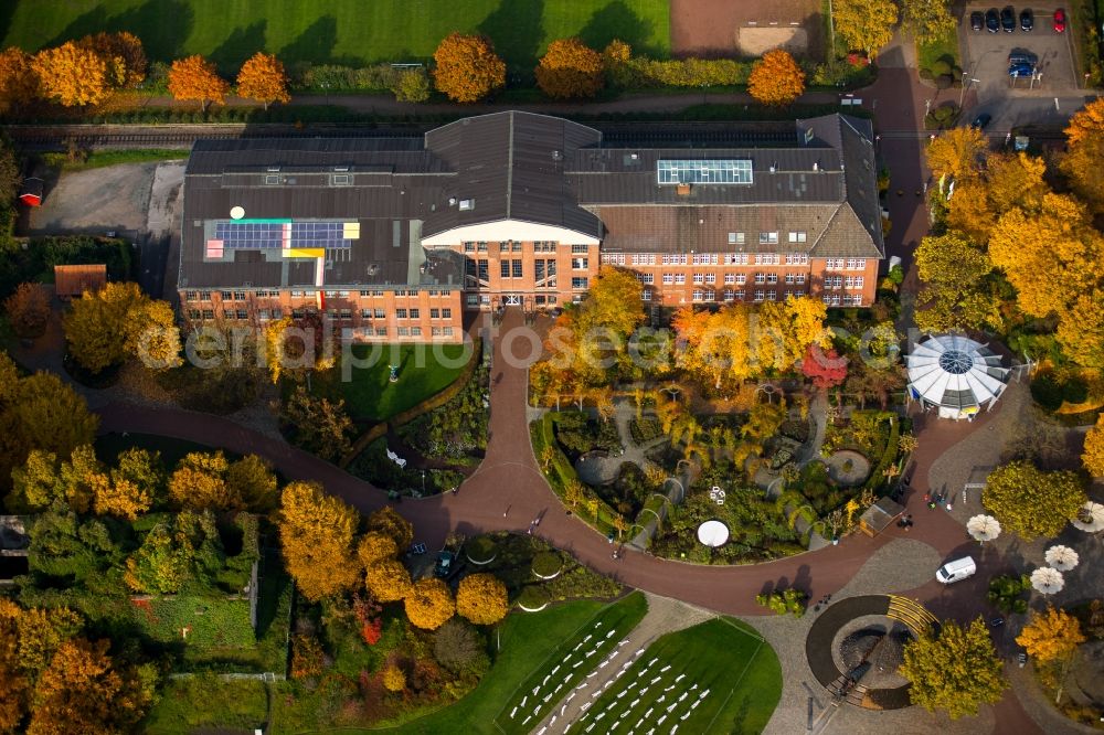 Aerial photograph Hamm - Maximilian Hall in the North of the park Maximilianpark on site of the former coal mine Maximilian in Hamm in the state of North Rhine-Westphalia