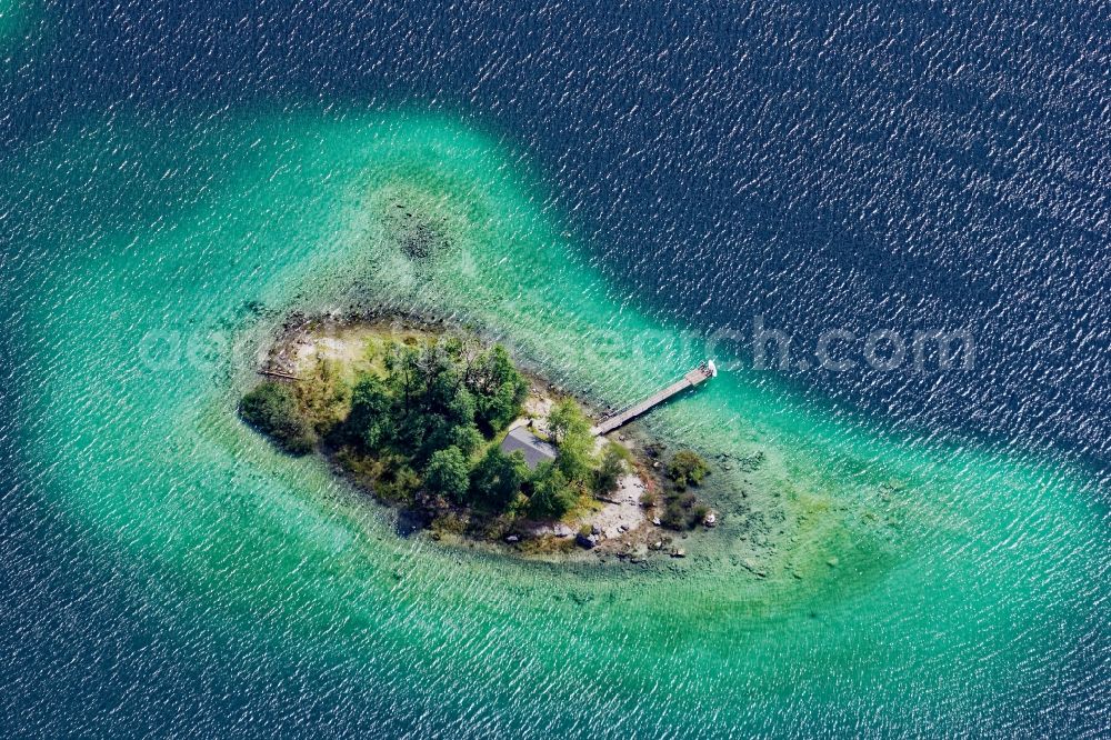 Grainau from above - Maximilian island in the Eibsee lake near Grainau in the state Bavaria, Germany