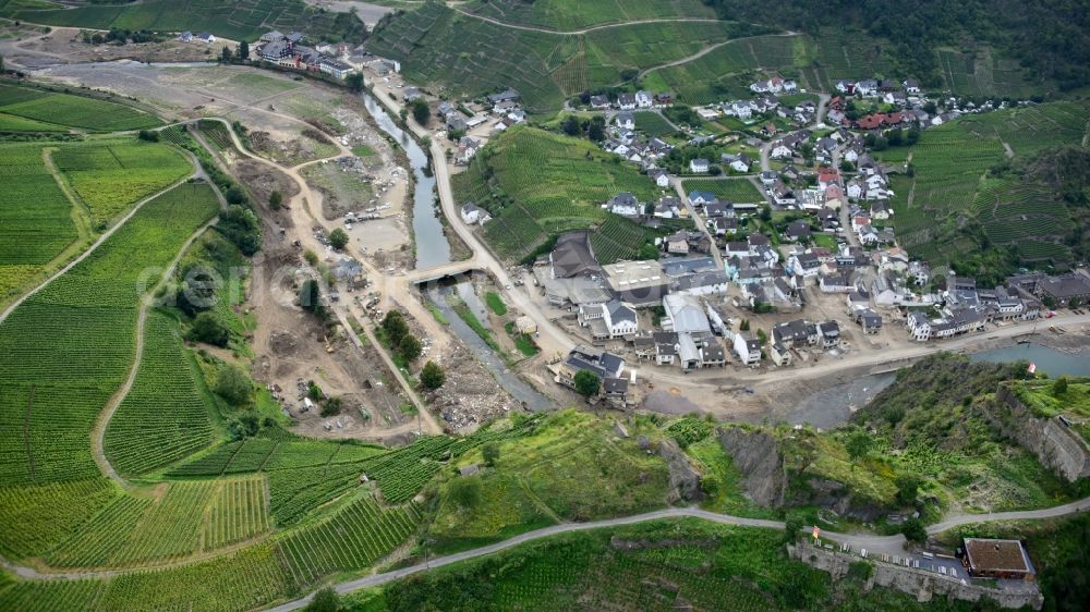 Mayschoß from the bird's eye view: Mayschoss after the flood disaster in the Ahr valley this year in the state Rhineland-Palatinate, Germany