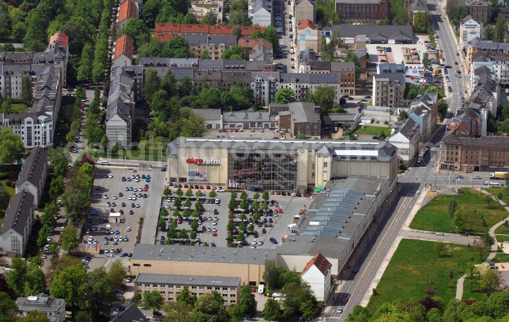 Chemnitz from the bird's eye view: Furniture shop Akroform and shopping mall ERMAFA-Passage in Chemnitz in Saxony