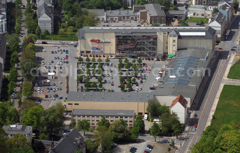 Aerial image Chemnitz - Furniture shop Akroform and shopping mall ERMAFA-Passage in Chemnitz in Saxony