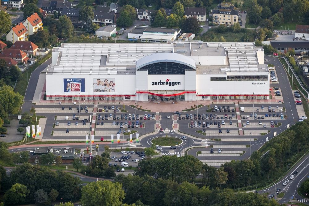 Aerial image Herne - Furnitore store Zurbrüggen at Am Westerfeld in Herne in the state North Rhine-Westphalia. On the site is a parking lot and a routabout