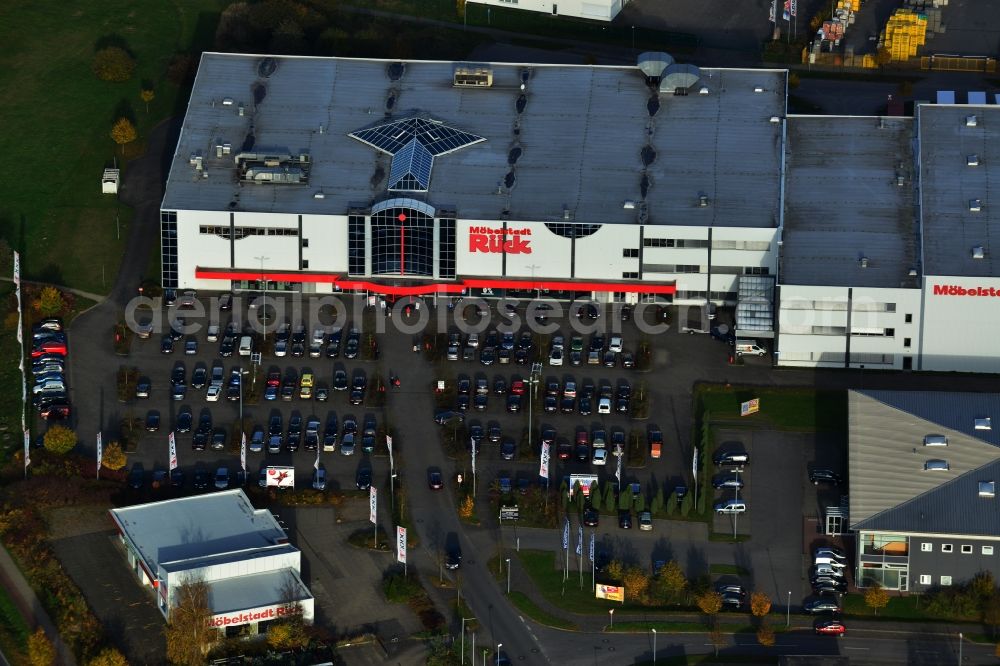 Neubrandenburg from above - Furniture Store of BDSK Handels GmbH & Co. KG. The center is situated on the outskirts on Akeleiweg in Neubrandenburg in Mecklenburg-Vorpommern