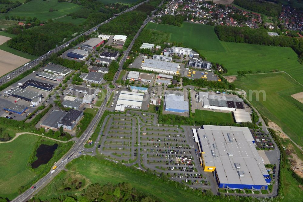 Aerial image Osnabrück - Building of the store - furniture market IKEA Einrichtungshaus Osnabrueck on Rheiner Landstrasse in the district Hellern in Osnabrueck in the state Lower Saxony, Germany