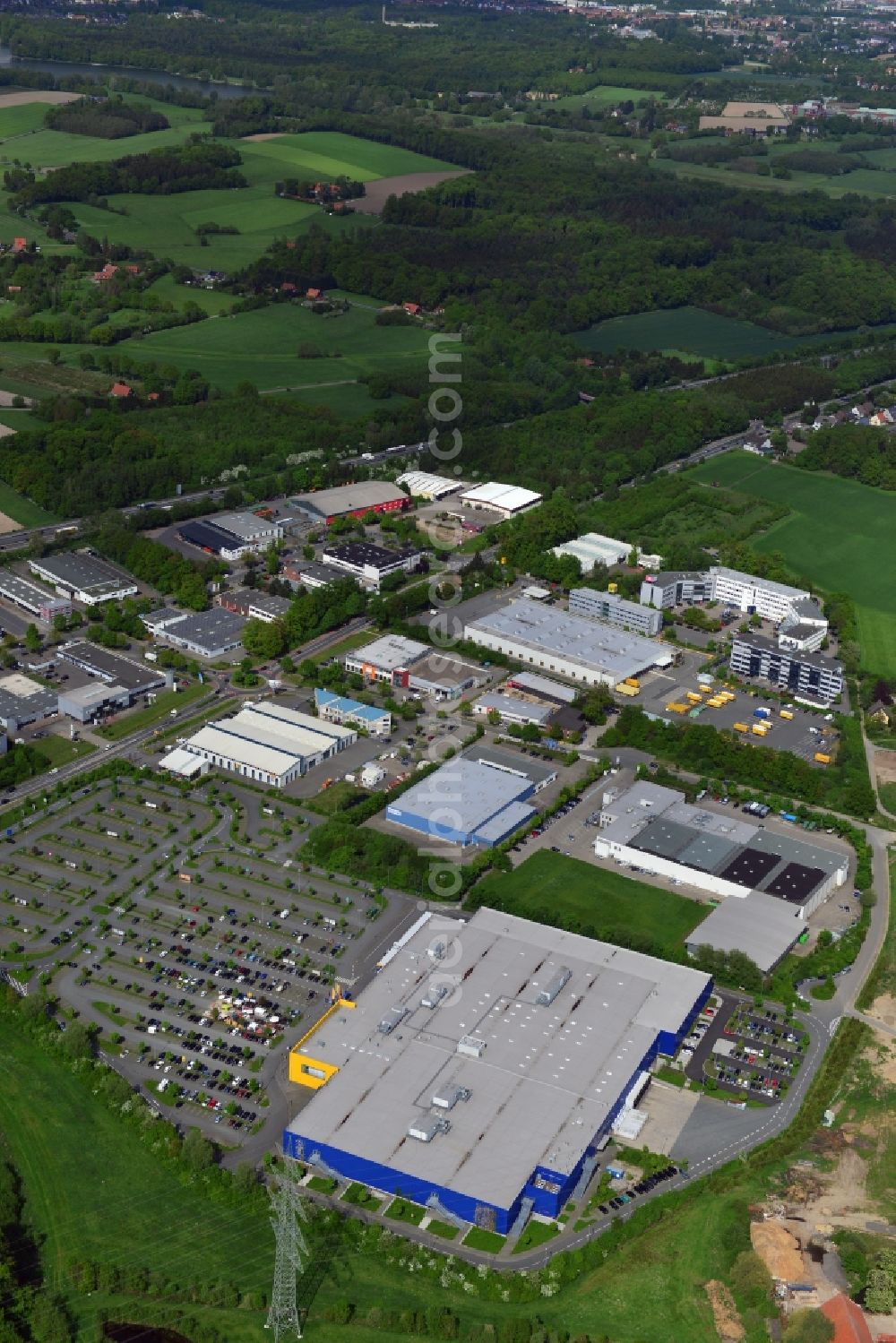 Osnabrück from above - Building of the store - furniture market IKEA Einrichtungshaus Osnabrueck on Rheiner Landstrasse in the district Hellern in Osnabrueck in the state Lower Saxony, Germany