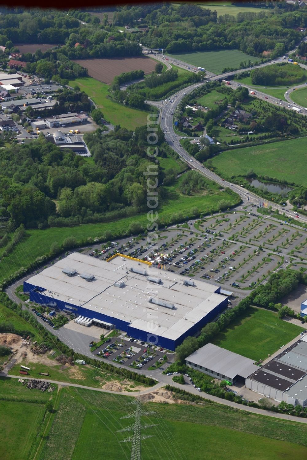 Aerial photograph Osnabrück - Building of the store - furniture market IKEA Einrichtungshaus Osnabrueck on Rheiner Landstrasse in the district Hellern in Osnabrueck in the state Lower Saxony, Germany