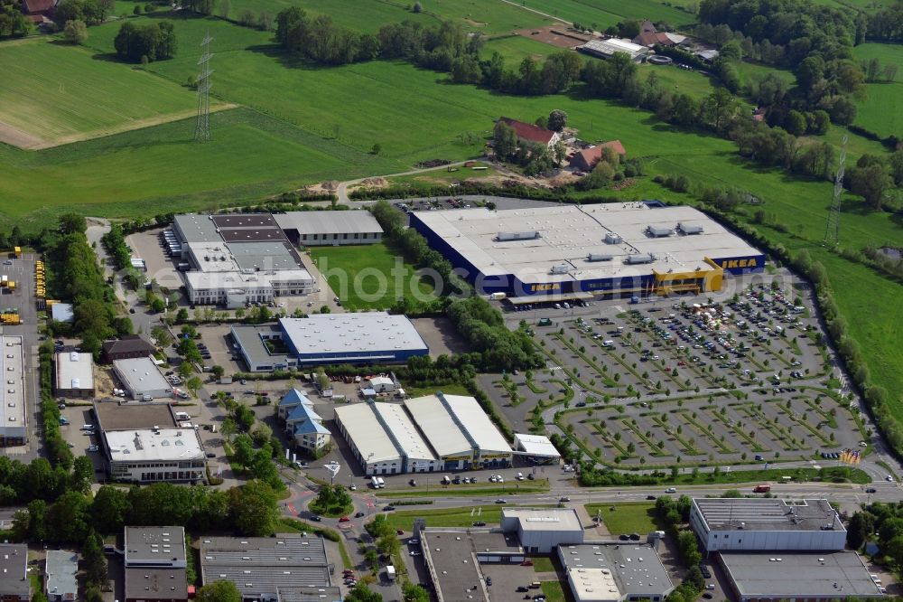 Aerial photograph Osnabrück - Building of the store - furniture market IKEA Einrichtungshaus Osnabrueck on Rheiner Landstrasse in the district Hellern in Osnabrueck in the state Lower Saxony, Germany