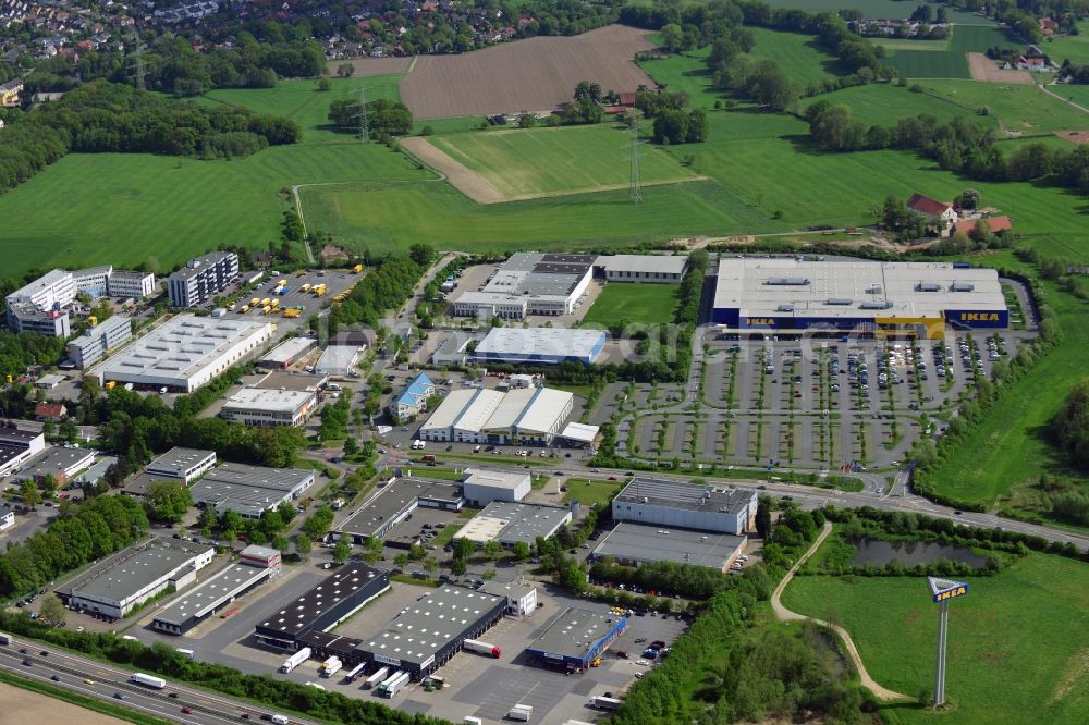 Aerial image Osnabrück - Building of the store - furniture market IKEA Einrichtungshaus Osnabrueck on Rheiner Landstrasse in the district Hellern in Osnabrueck in the state Lower Saxony, Germany