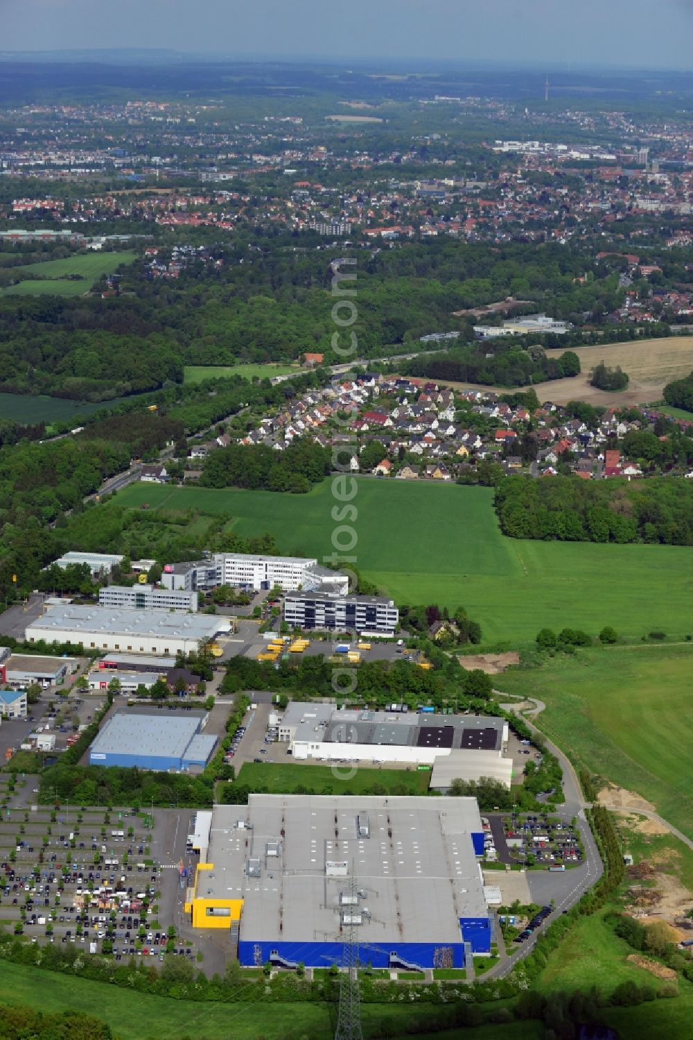 Osnabrück from above - Building of the store - furniture market IKEA Einrichtungshaus Osnabrueck on Rheiner Landstrasse in the district Hellern in Osnabrueck in the state Lower Saxony, Germany