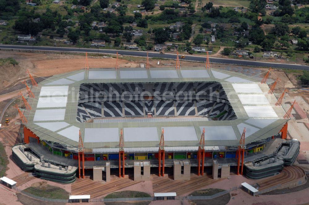 Nelspruit from the bird's eye view: Blick auf das Mbombela-Stadion in Nelspruit in der Provinz Mpumalanga in Südafrika, erbaut zur Fußball-Weltmeisterschaft. View of the Mbombela-Stadium in Nelspruit in South Africa for the FIFA World Cup 2010.