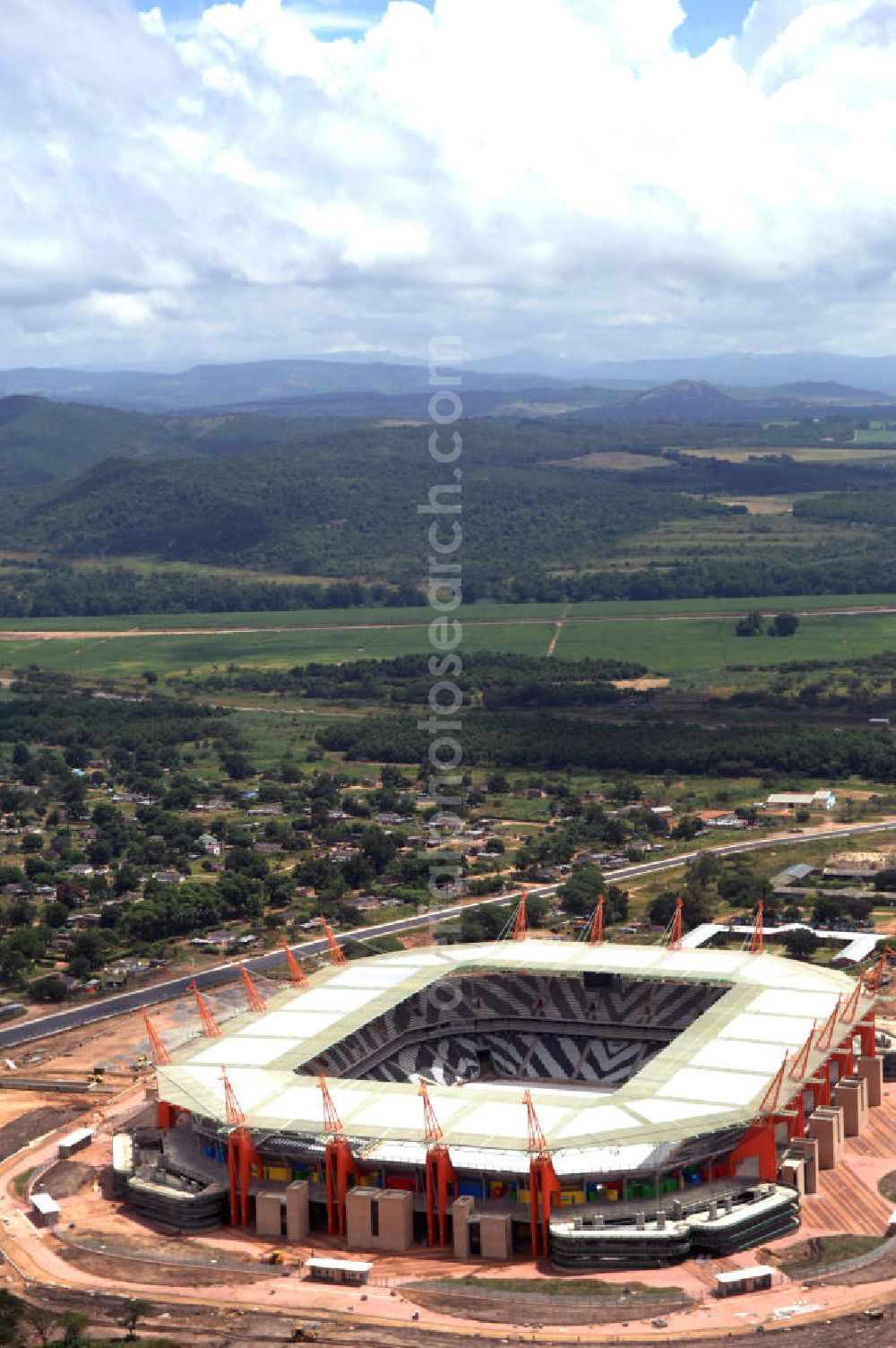 Aerial image Nelspruit - Blick auf das Mbombela-Stadion in Nelspruit in der Provinz Mpumalanga in Südafrika, erbaut zur Fußball-Weltmeisterschaft. View of the Mbombela-Stadium in Nelspruit in South Africa for the FIFA World Cup 2010.