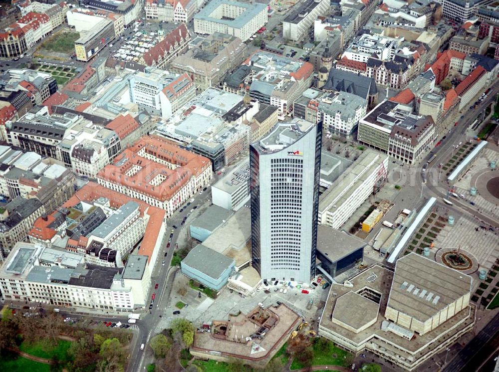 Aerial image Leipzig / Sachsen - MDR-Hochhaus (ehem.Unihochhaus) am Gewandhaus in Leipzig.