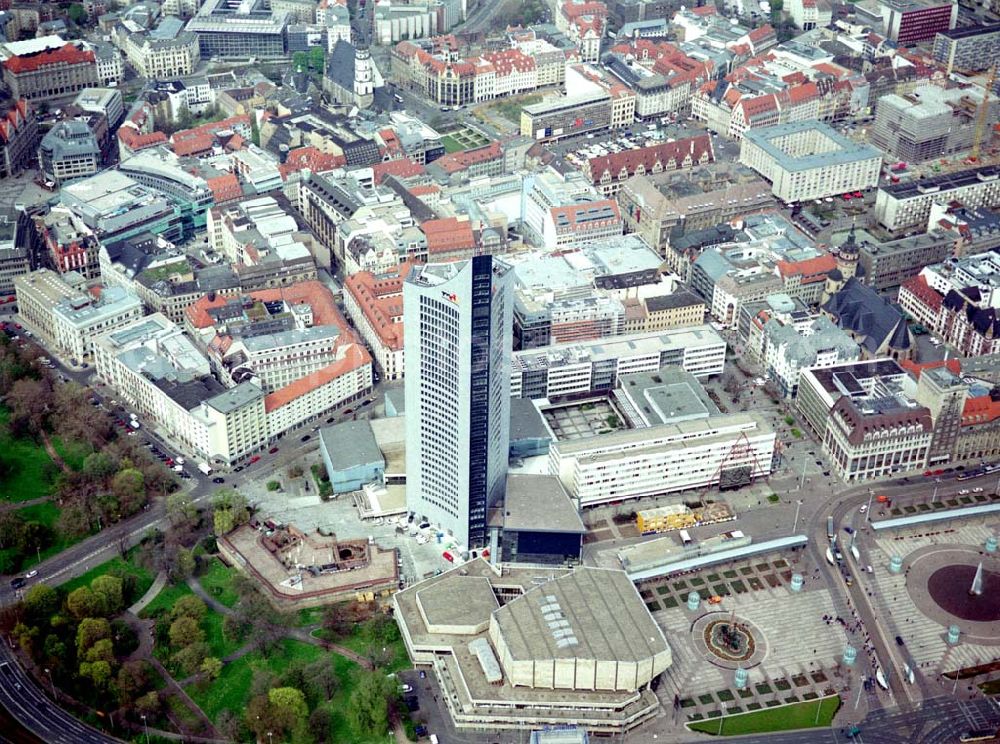 Aerial photograph Leipzig / Sachsen - MDR-Hochhaus (ehem.Unihochhaus) am Gewandhaus in Leipzig.