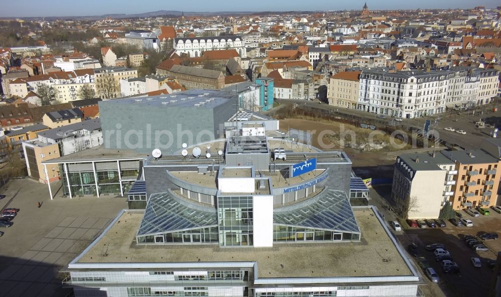 Halle ( Saale ) from the bird's eye view: MDR State Broadcasting House Concert Hall Haendelhalle and peak in Halle (Saale) in Saxony-Anhalt