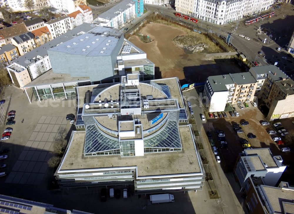 Aerial image Halle ( Saale ) - MDR State Broadcasting House Concert Hall Haendelhalle and peak in Halle (Saale) in Saxony-Anhalt