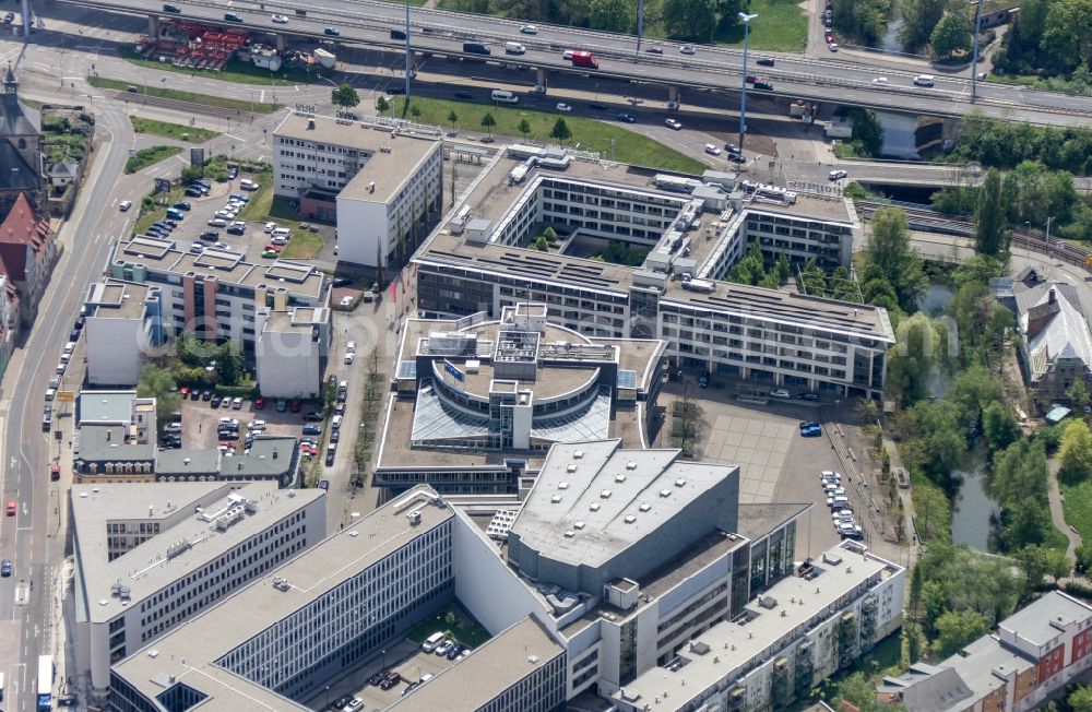 Aerial photograph Halle (Saale) - MDR State Broadcasting House Concert Hall Haendelhalle and peak in Halle (Saale) in Saxony-Anhalt