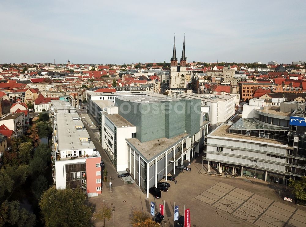 Halle (Saale) from above - MDR State Broadcasting House Concert Hall Haendelhalle at the peak in Halle (Saale) in Saxony-Anhalt