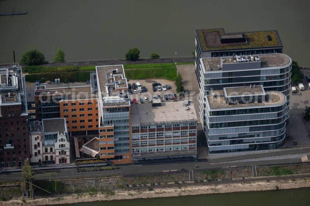 Düsseldorf from above - Western Media Harbour area with commercial buildings in Duesseldorf Julo-Levin-Ufer in the district Hafen in Dusseldorf at Ruhrgebiet in the state of North Rhine-Westphalia