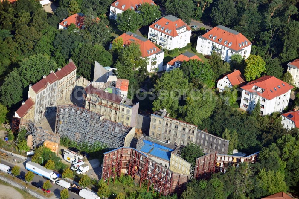 Potsdam from the bird's eye view: View at a movie scenery at the Studio Babelsberg on the grounds of the Media City Babelsberg in Potsdam in Brandenburg