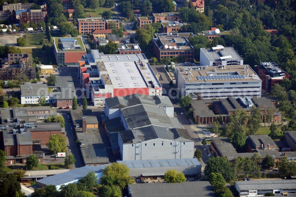 Potsdam from the bird's eye view: View at the Film Park and the Studio Babelsberg on the grounds of the Media City Babelsberg in Potsdam in Brandenburg