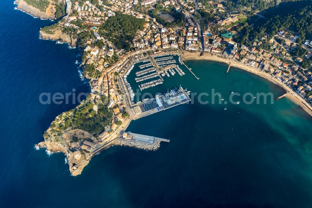 Port de Soller from above - Townscape on the seacoast at the port of Port de SA?ller in Port de Soller in Balearische Insel Mallorca, Spain