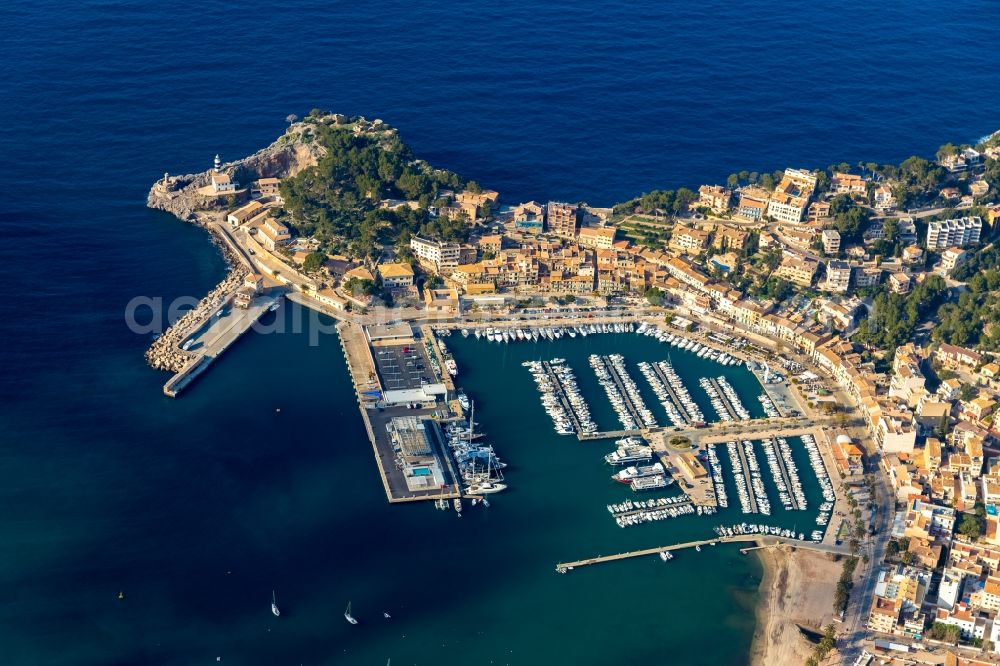 Port de Soller from above - Townscape on the seacoast at the port of Port de SA?ller in Port de Soller in Balearische Insel Mallorca, Spain