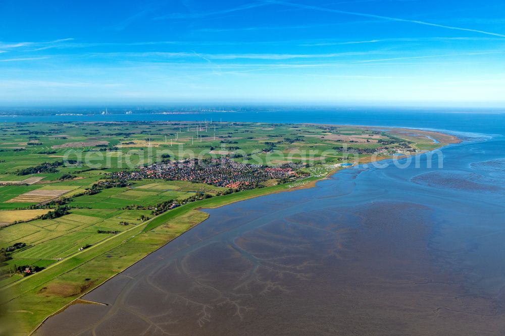 Aerial image Butjadingen - Townscape on the seacoast Burhave in Butjadingen in the state Lower Saxony, Germany