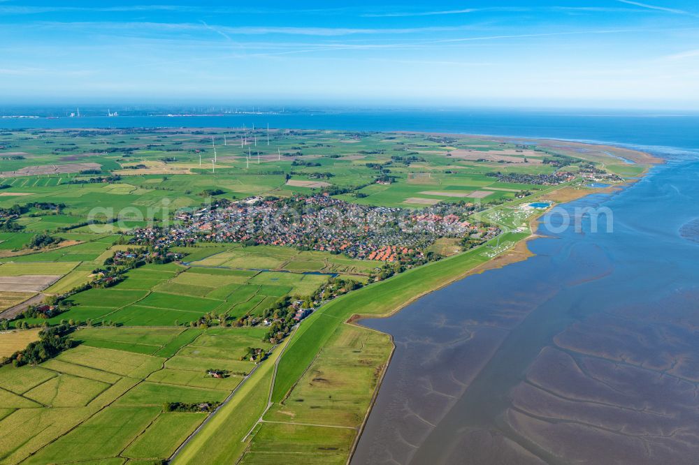 Aerial photograph Butjadingen - Townscape on the seacoast Burhave in Butjadingen in the state Lower Saxony, Germany