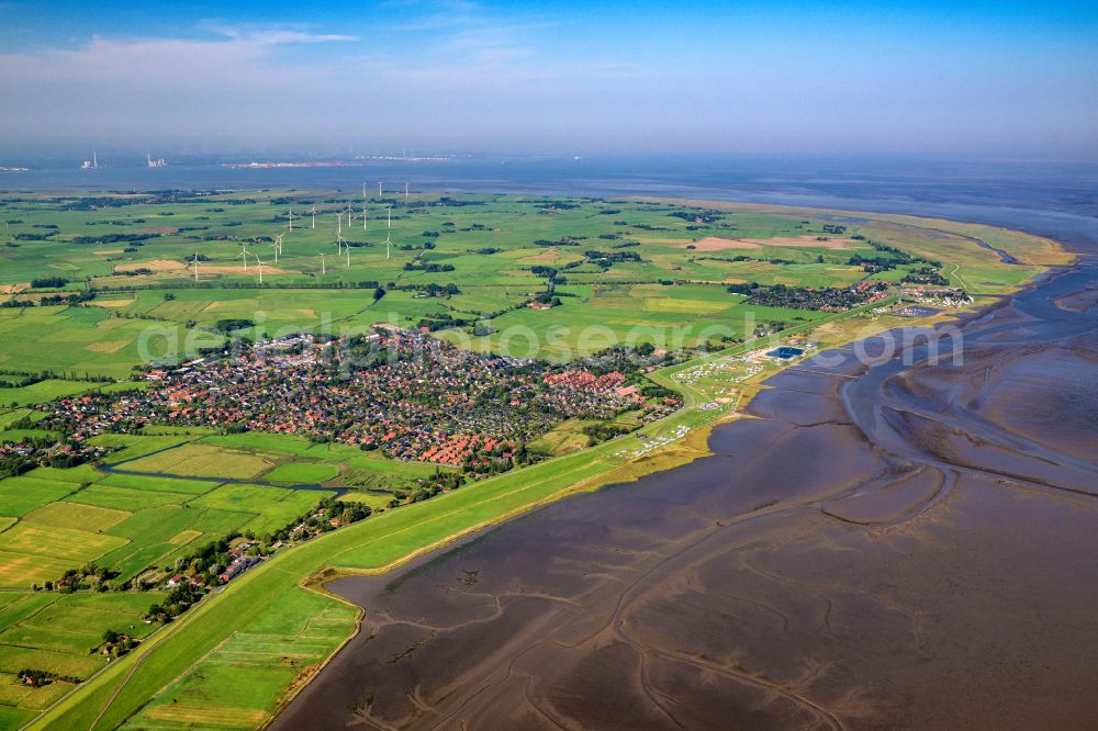 Aerial photograph Butjadingen - Townscape on the seacoast Burhave in Butjadingen in the state Lower Saxony, Germany