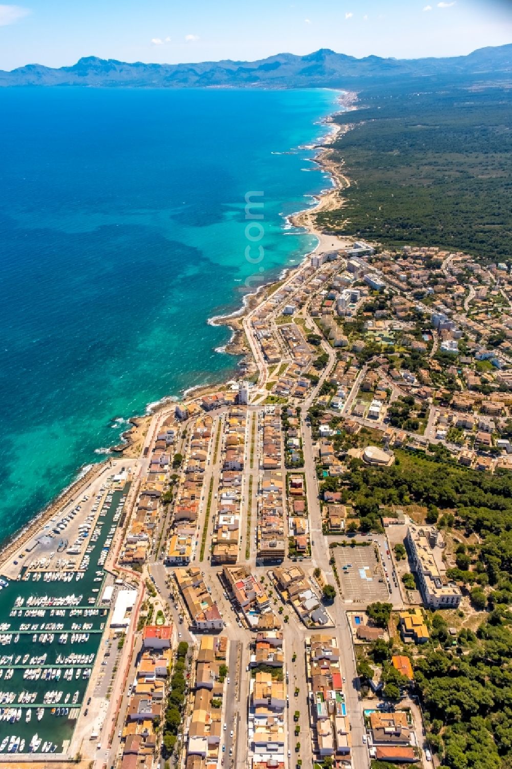 Can Picafort from above - Townscape on the seacoast in Can Picafort in Balearic island of Mallorca, Spain