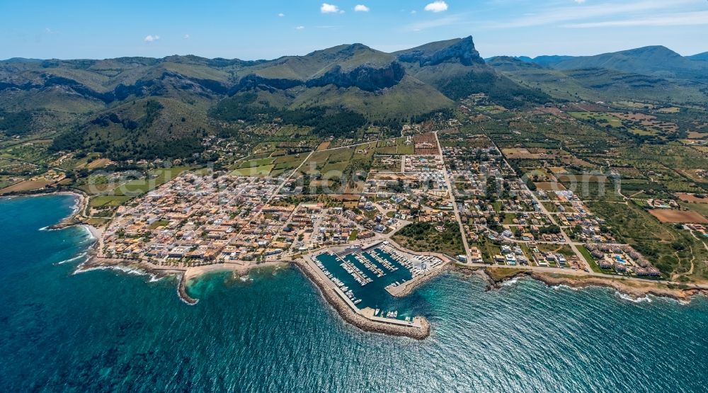 Colonia de Sant Pere from above - Townscape on the seacoast in Colonia de Sant Pere in Balearic island of Mallorca, Spain