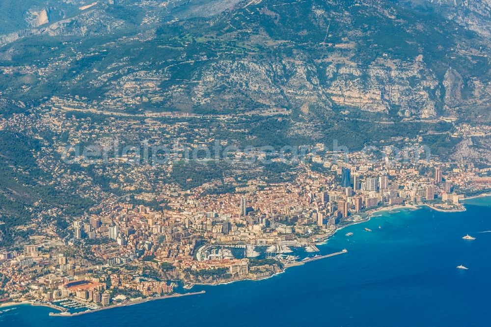 Monaco from the bird's eye view: Townscape on the seacoast of Cote d'Azur in Monaco in , Monaco