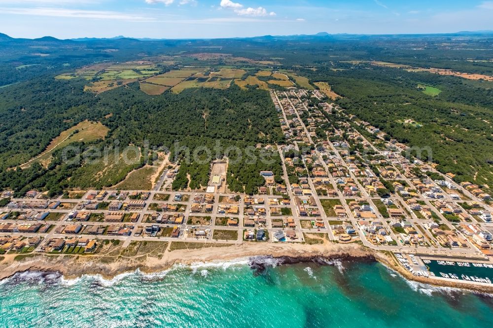 Son Serra de Marina from above - Townscape on the seacoast along the Carrer Fra JunA?per Serra in Son Serra de Marina in Balearic island of Mallorca, Spain