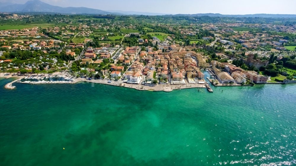 Aerial image Lazise - Townscape on the seacoast of the Lake Garda in Lazise in Veneto, Italy