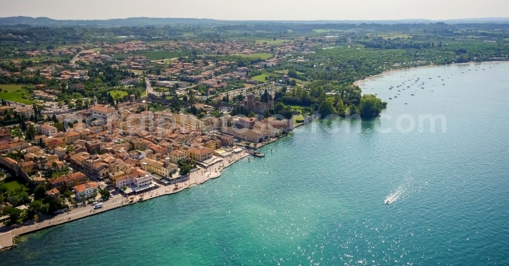 Aerial image Lazise - Townscape on the seacoast of the Lake Garda in Lazise in Veneto, Italy