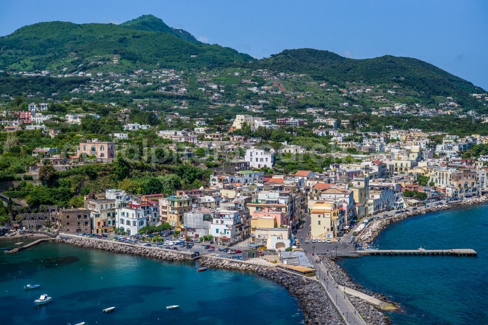 Ischia from the bird's eye view: Townscape on the seacoast of Ischia in Ischia in Campania, Italy