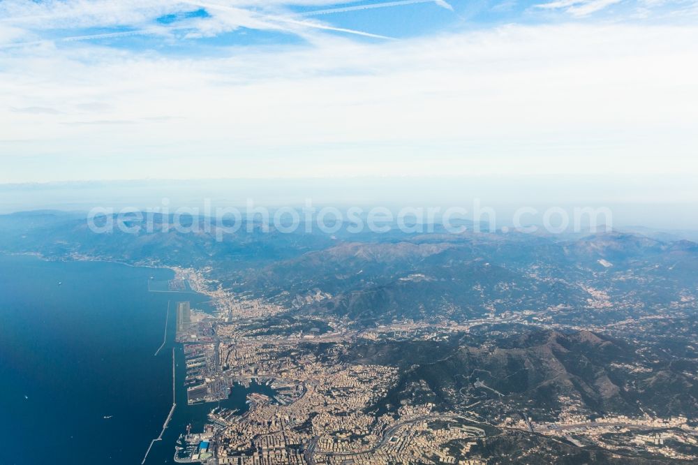 Aerial photograph Genua - Townscape on the seacoast of of mediteran sea in Genoa in Ligurien, Italy