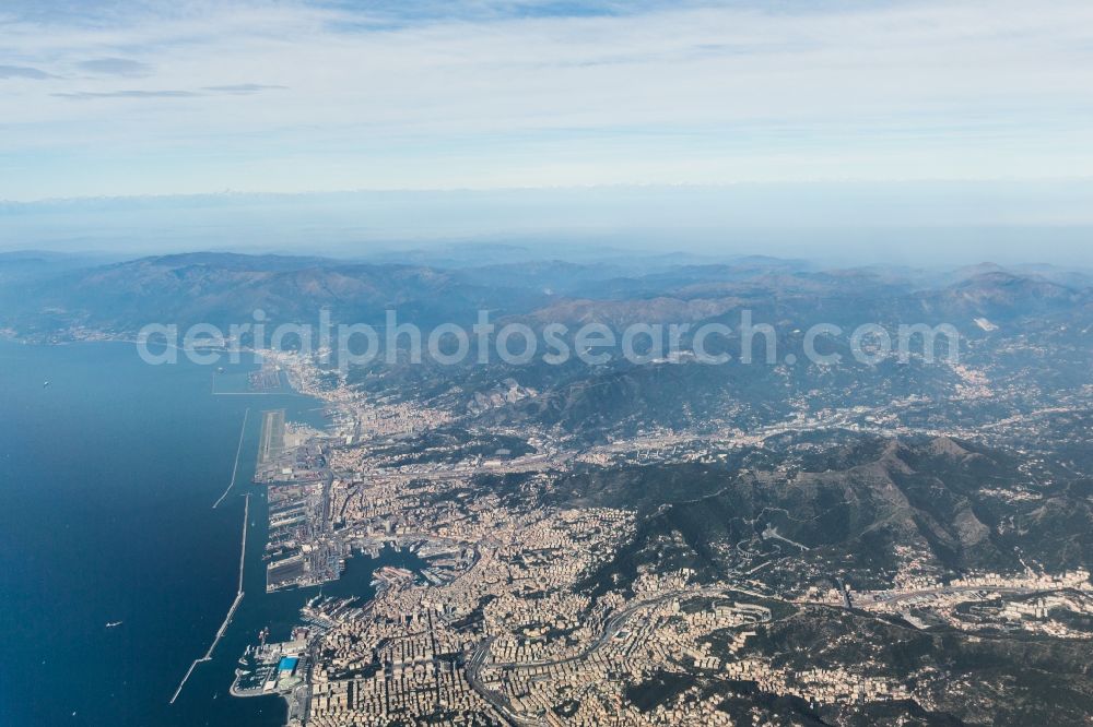 Genua from above - Townscape on the seacoast of of mediteran sea in Genoa in Ligurien, Italy