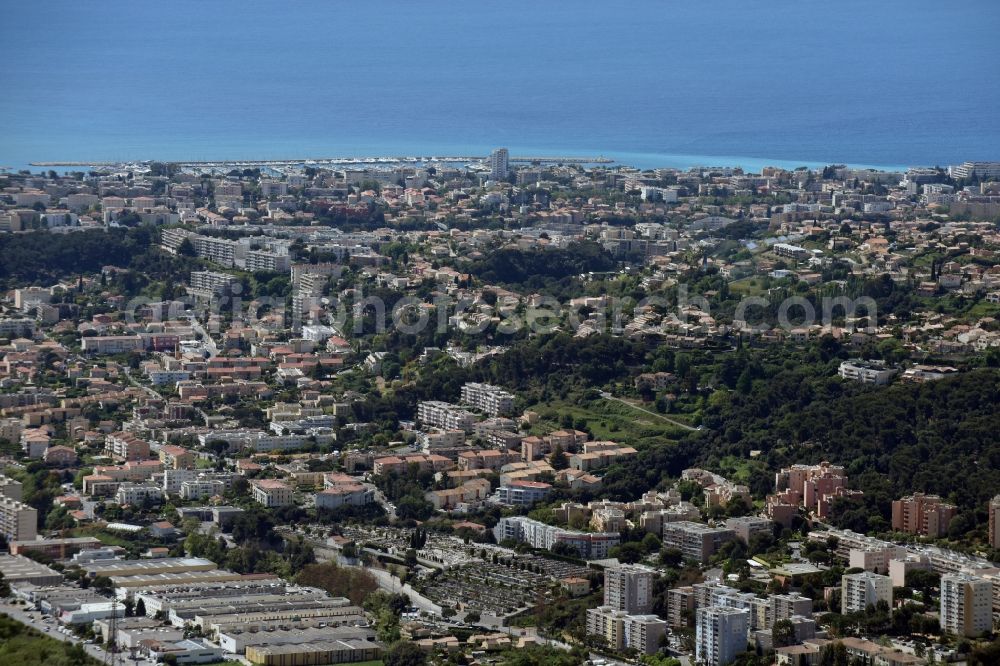 Aerial image La Gaude - Townscape on the seacoast of Mediterranean in La Gaude in Provence-Alpes-Cote d'Azur, France