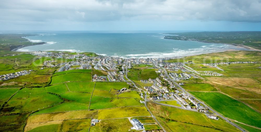 Lahinch from above - Townscape on the seacoast of North Atlantic Ocean in Lahinch in Clare, Ireland