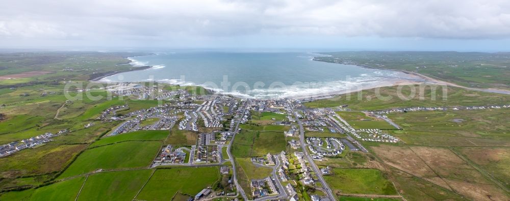 Lahinch from above - Townscape on the seacoast of North Atlantic Ocean in Lahinch in Clare, Ireland