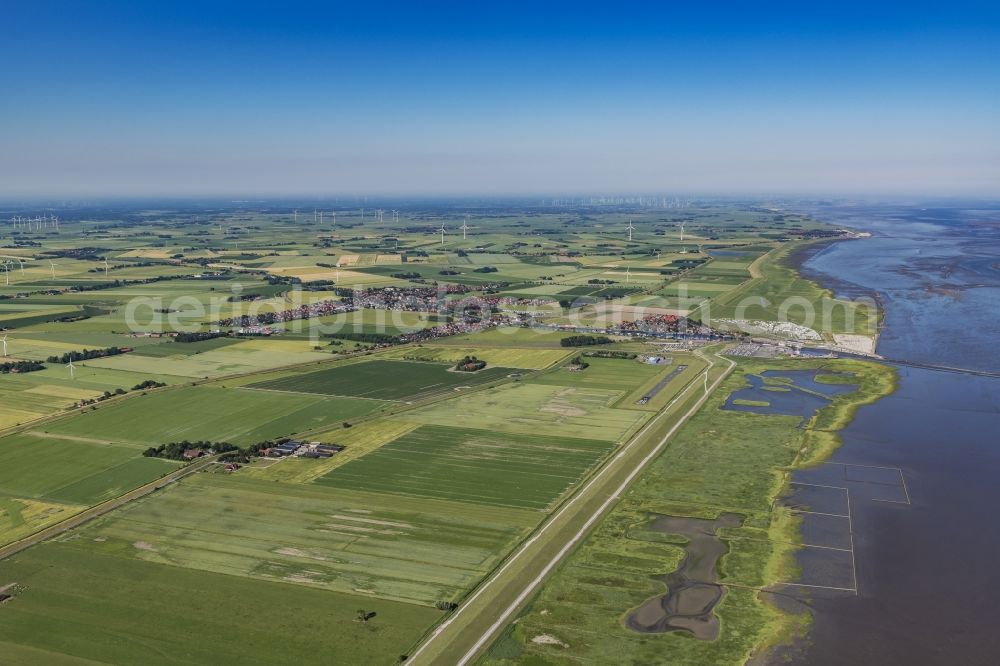 Aerial image Wittmund - Townscape on the seacoast of North Sea in Harlesiel,Carolinensiel in the state Lower Saxony