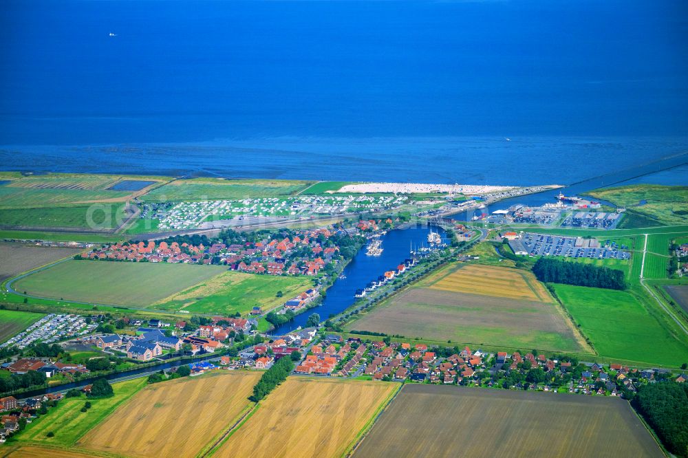 Aerial image Harlesiel - Townscape on the seacoast of North Sea in Harlesiel in the state Lower Saxony