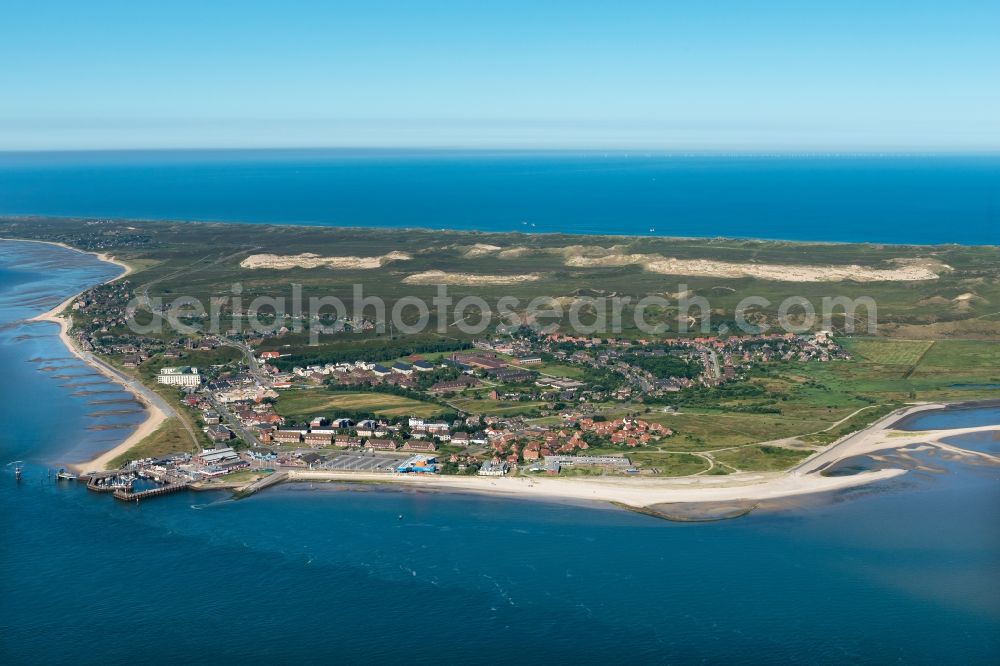 List from the bird's eye view: Townscape on the seacoast of of North Sea in List on Sylt in the state Schleswig-Holstein