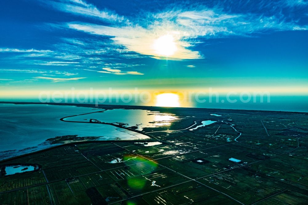 Aerial photograph Rantum (Sylt) - Townscape on the seacoast of North Sea in Rantum (Sylt)in sunset in the state Schleswig-Holstein