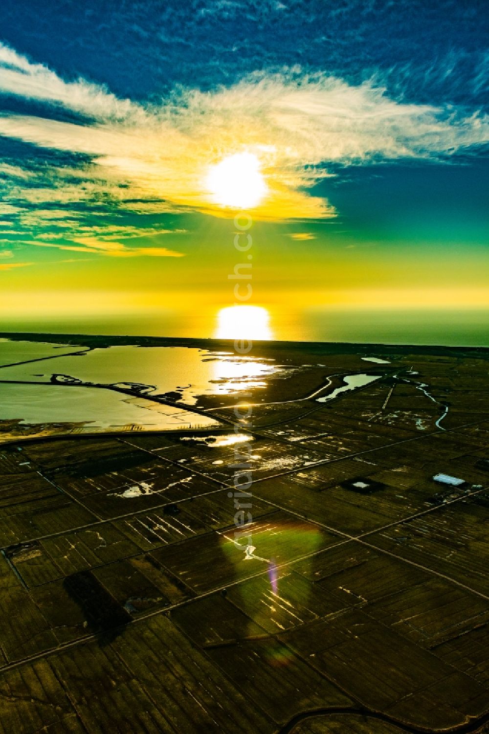 Rantum (Sylt) from above - Townscape on the seacoast of North Sea in Rantum (Sylt)in sunset in the state Schleswig-Holstein