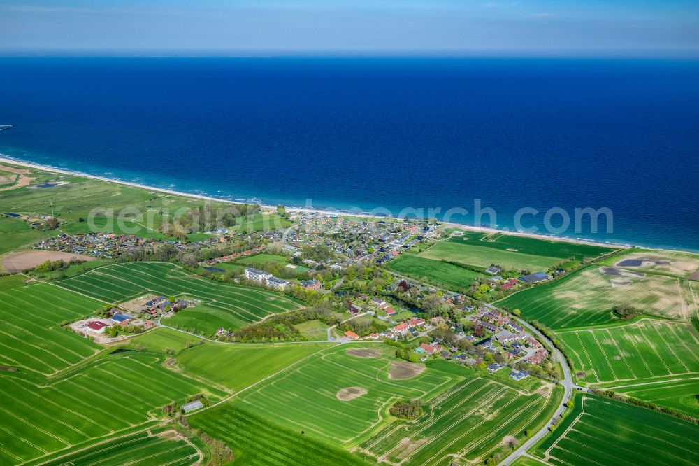 Aerial image Brodersby - Sea coast with a town view of Schoenhagen in Brodersby in the state Schleswig-Holstein, Germany