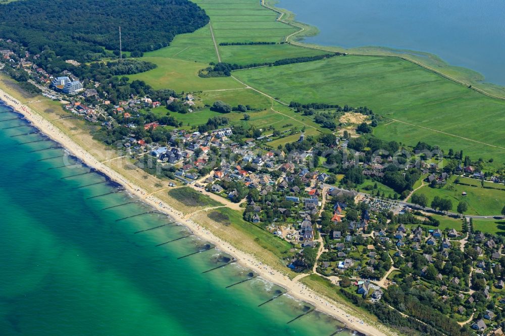 Ahrenshoop from above - Townscape on the seacoast of of Baltic Sea in Ahrenshoop in the state Mecklenburg - Western Pomerania, Germany