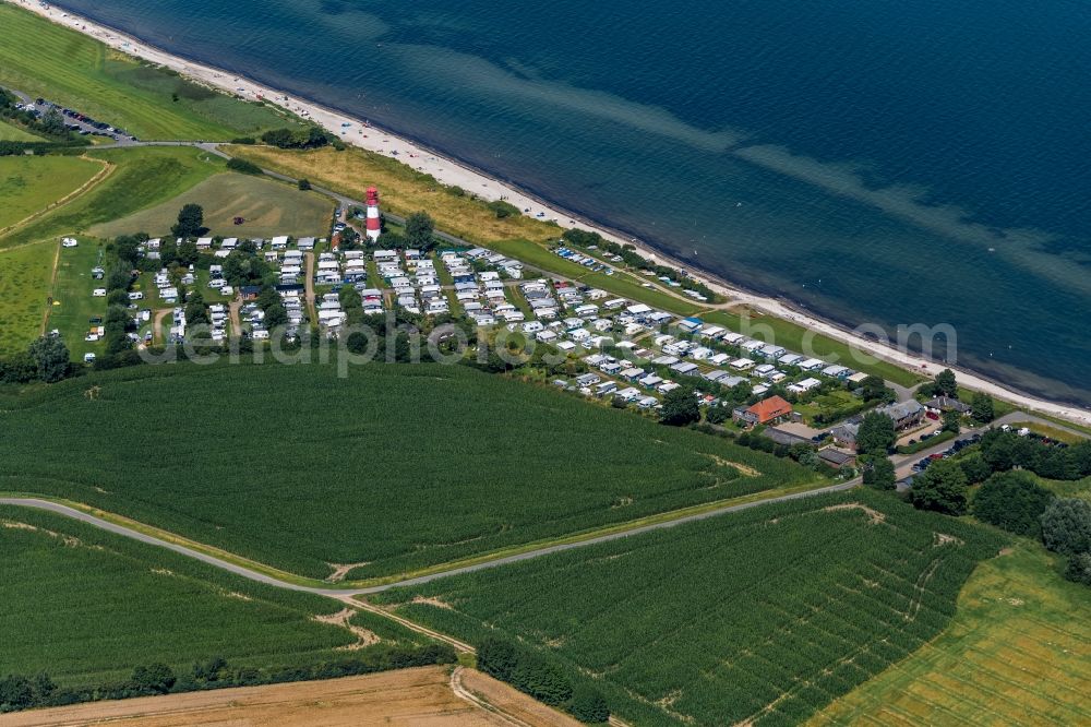 Pommerby from the bird's eye view: Townscape on the seacoast of Baltic Sea in Falshoeft in the state Schleswig-Holstein