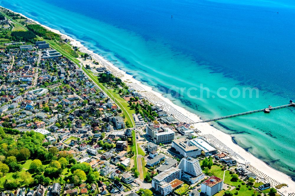 Grömitz from above - Townscape on the seacoast of Baltic Sea in Groemitz in the state Schleswig-Holstein